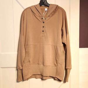 ANRABESS Women Casual Button V Neck Hoodies Oversized Pullover Sweatshirt Hooded